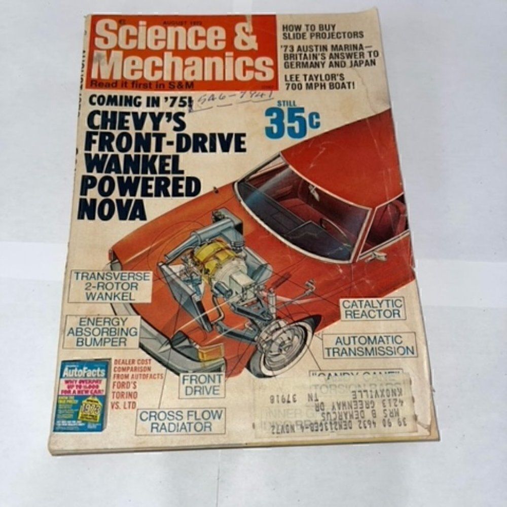 Science & Mechanics Chevy's Front-Drive Wankel Powered Nova August 1972 Intact a